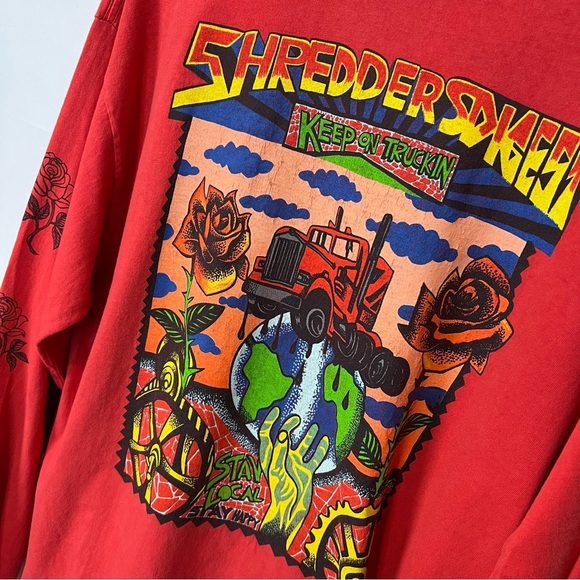 Shredders digest red back print long sleeves shirt L - Picture 9 of 11